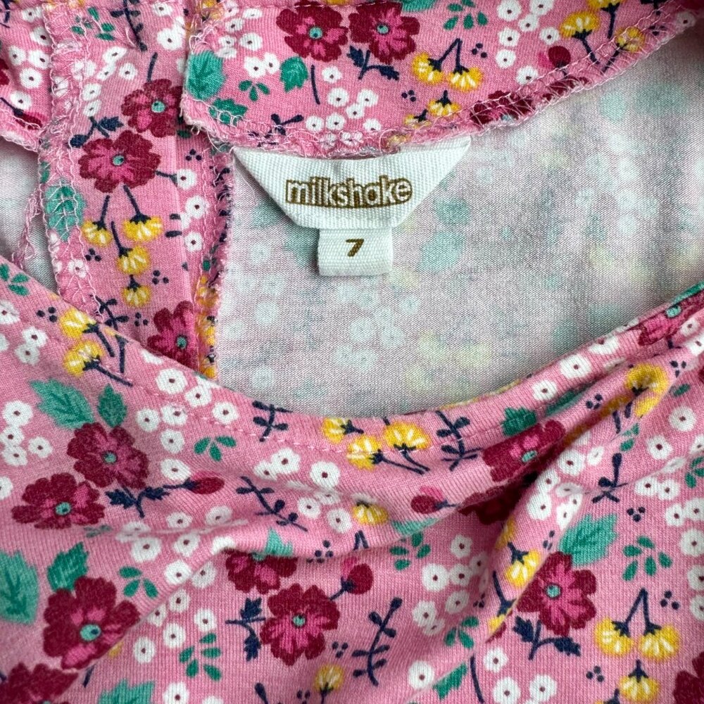 MILKSHAKE Girls Floral Skater Dress 7 Pink Flowers Soft Viscose Spring Girl - Picture 6 of 7